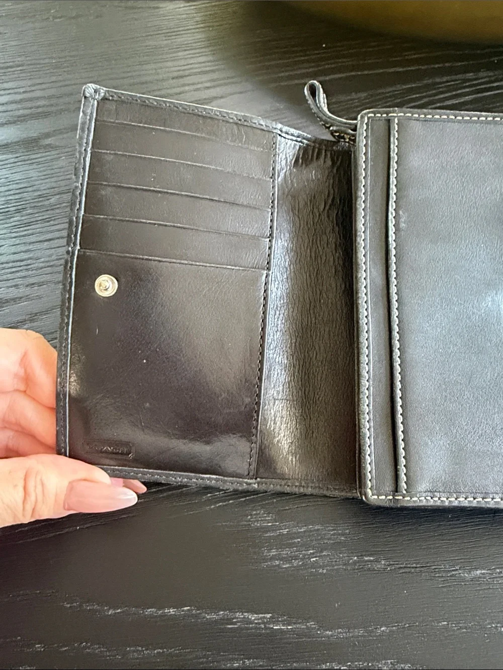 Coach Black Leather Bifold Wallet with Contrast Stitching